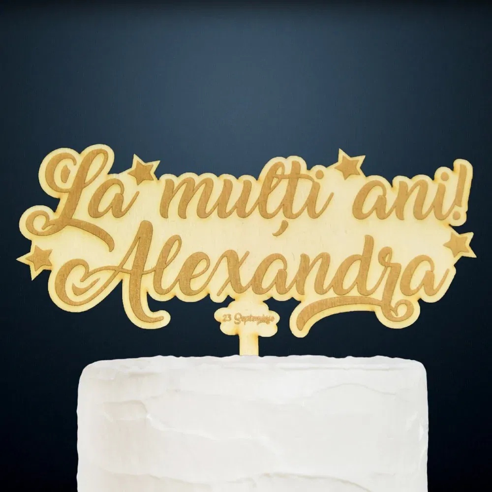 Topper Tort Personalizat Lemn - "La Mulți Ani" Cu Nume Și Dată Topper Tort Personalizat Lemn - "La Mulți Ani" Cu Nume Și Dată