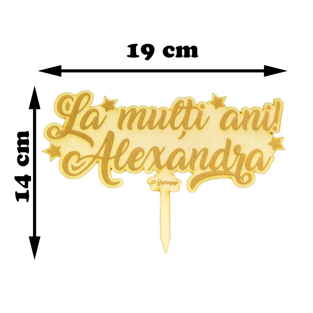 Topper Tort Personalizat Lemn - "La Mulți Ani" Cu Nume Și Dată Topper Tort Personalizat Lemn - "La Mulți Ani" Cu Nume Și Dată
