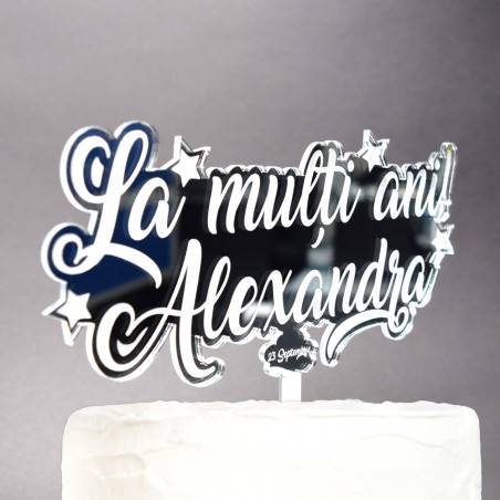 Topper Tort Personalizat Oglindă Argintiu - "La Mulți Ani" Cu Nume Și Dată Topper Tort Personalizat Oglindă Argintiu - "La Mulți Ani" Cu Nume Și Dată