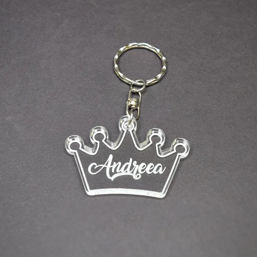 Breloc Personalizat Cu Nume - Model Coroniță Transparent