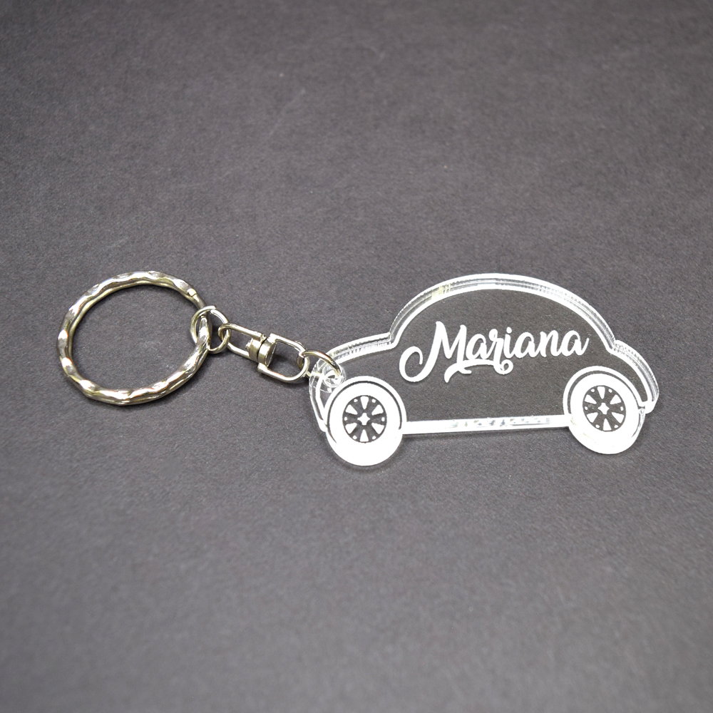 Breloc Personalizat Cu Nume Sau Text - Model Mașină Transparent
