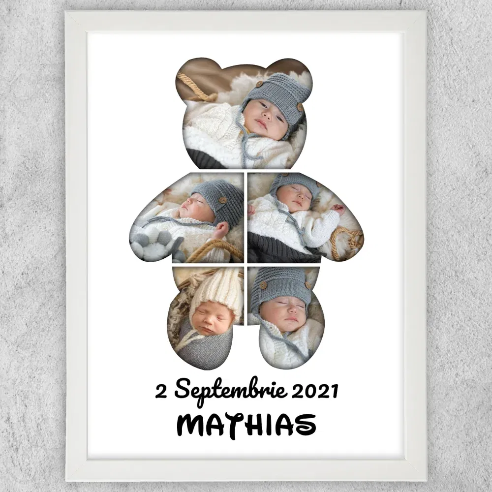 Tablou Personalizat - Colaj Ursulet Cu 5 Poze Si Text