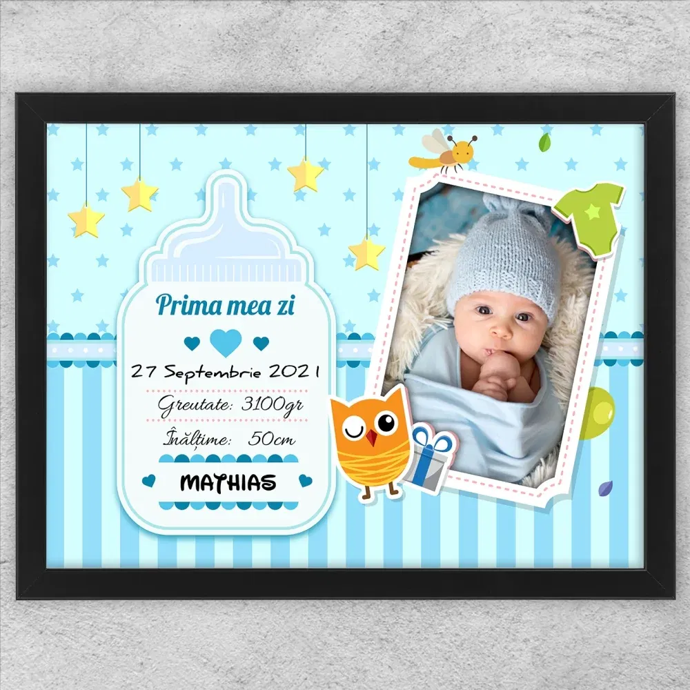Tablou Personalizat O Poză Și Text Baiețel - Prima Mea Zi