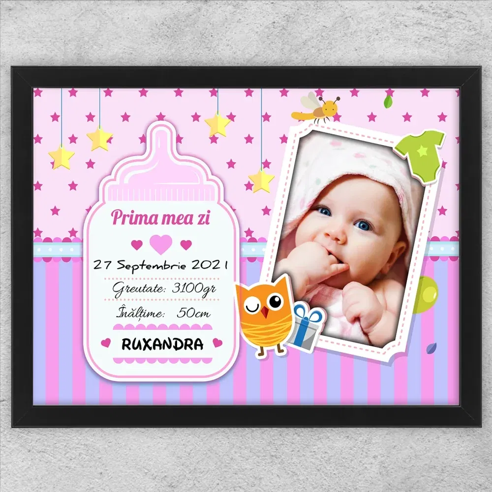 Tablou Personalizat O Poză Și Text Fetiță - Prima Mea Zi Tablou Personalizat O Poză Și Text Fetiță - Prima Mea Zi