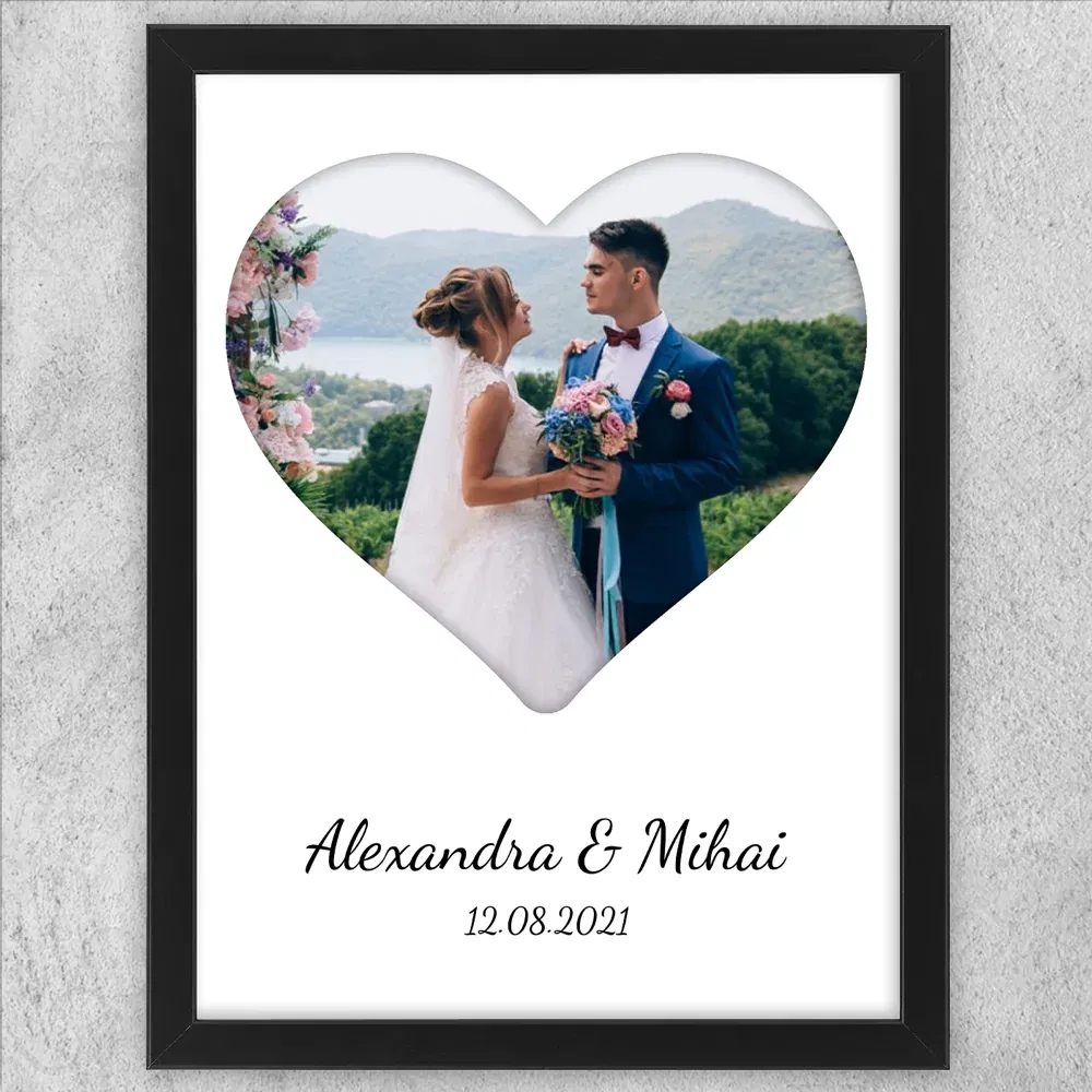 Tablou Personalizat O Poză Și Text - Inimioară, Nume Și Dată Tablou Personalizat O Poză Și Text - Inimioară, Nume Și Dată