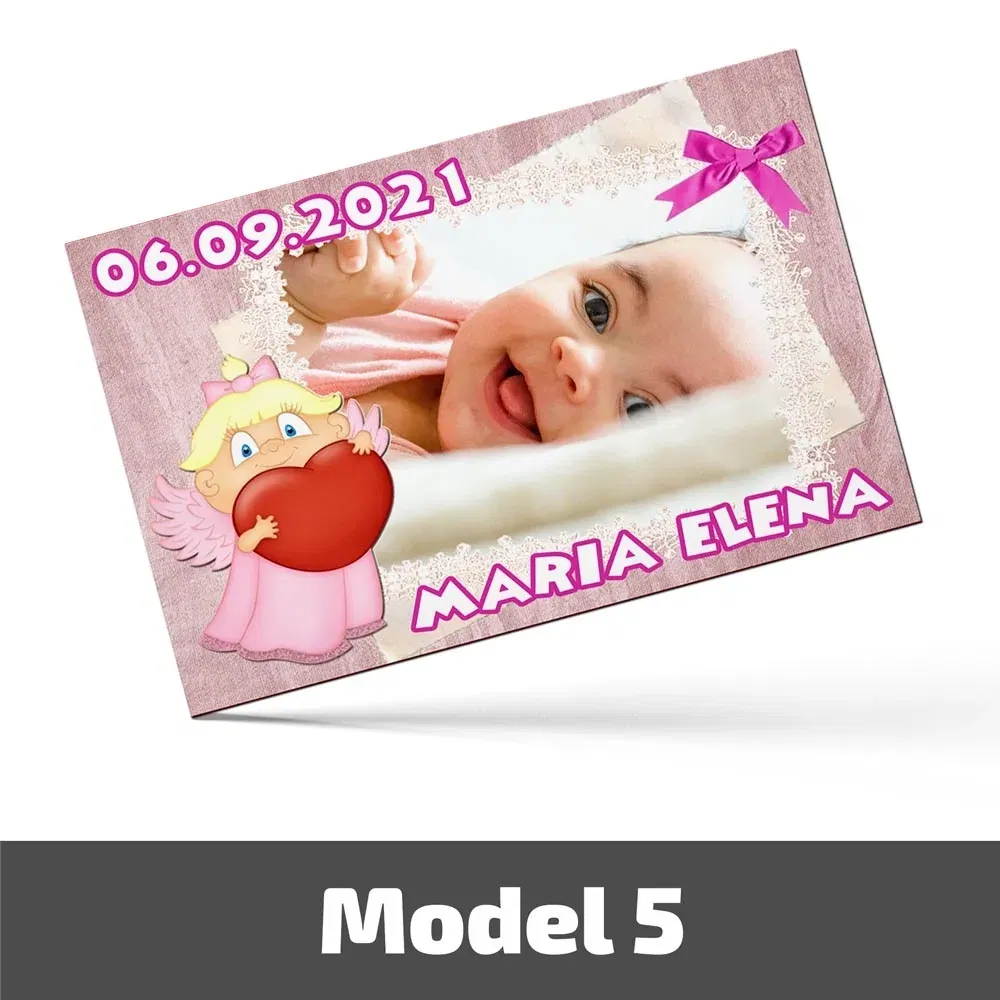 Mărturii Botez Magnetice Cu Poză, Nume Și Dată - Set 10 Buc. - Model 5