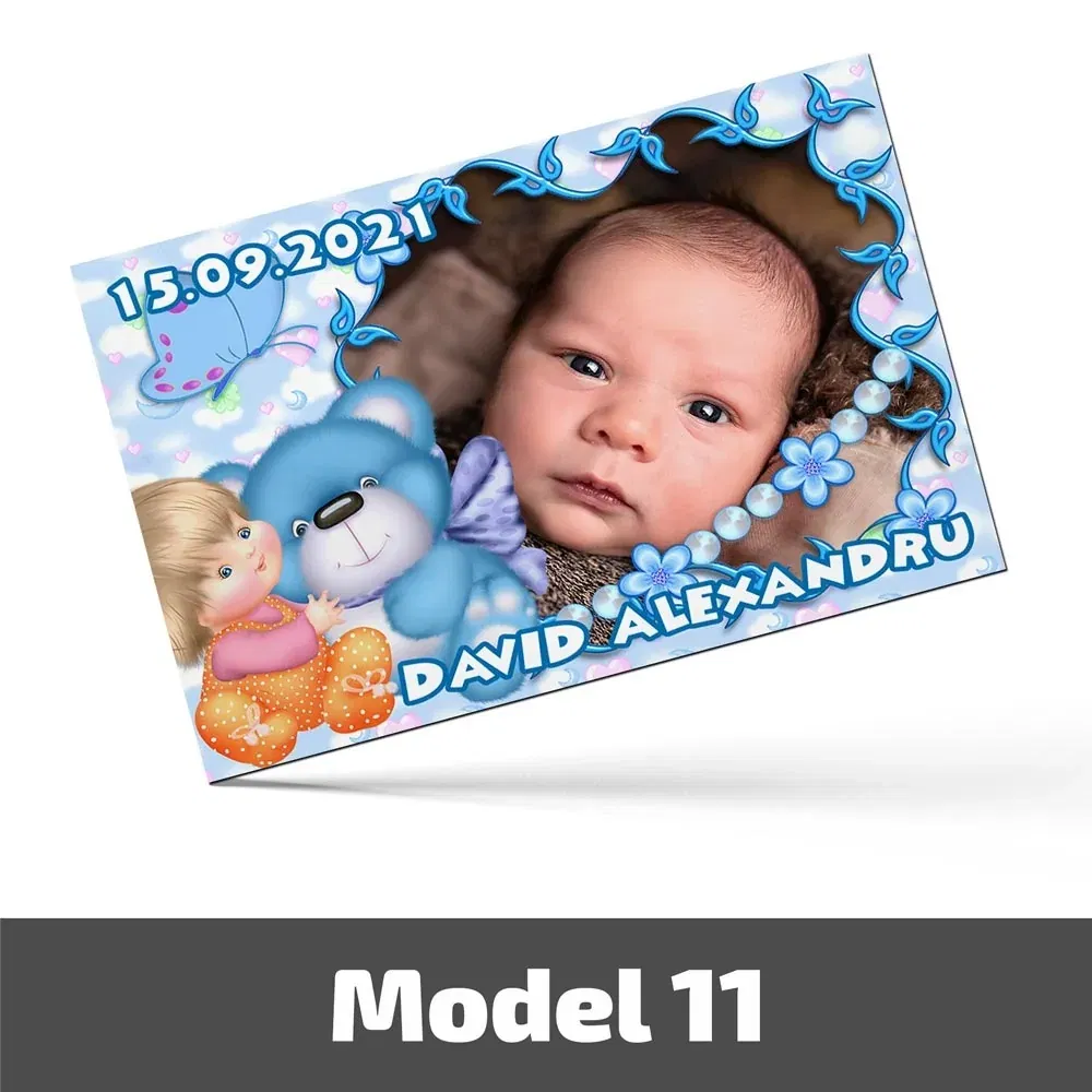 Mărturii Botez Magnetice Cu Poză, Nume Și Dată - Set 10 Buc. - Model 11