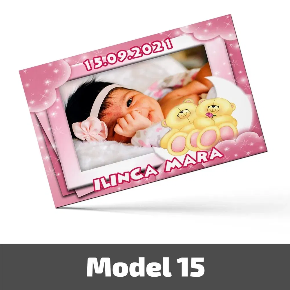 Mărturii Botez Magnetice Cu Poză, Nume Și Dată - Set 10 Buc. - Model 15