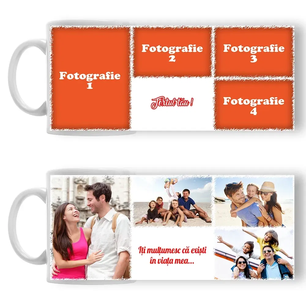 Cană Personalizată - 4 Poze Cu Text