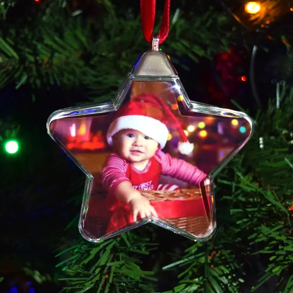 Glob De Crăciun Personalizat - Model Stea Cu Două Poze Față-Verso - Premium