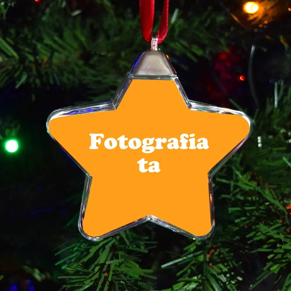 Glob De Crăciun Personalizat - Model Stea Cu Două Poze Față-Verso - Premium