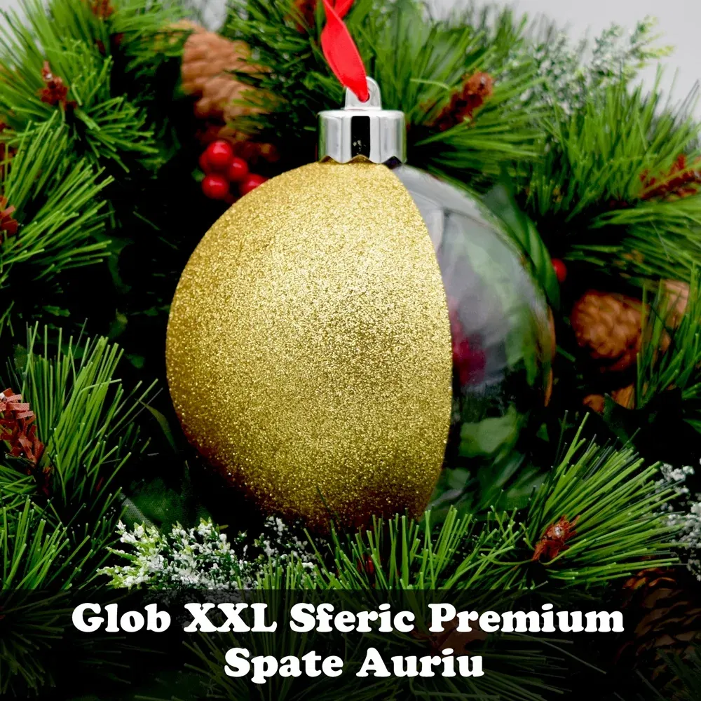Glob De Crăciun Personalizat XXL Sferic Cu O Poză Mare Și Sclipici Pe Spate - Premium