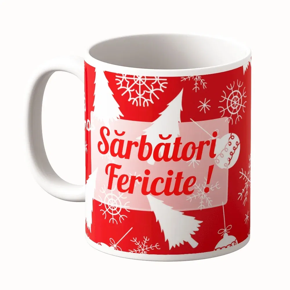 Cană Personalizată - Model "Sărbatori Fericite" Cu O Poză Și Text