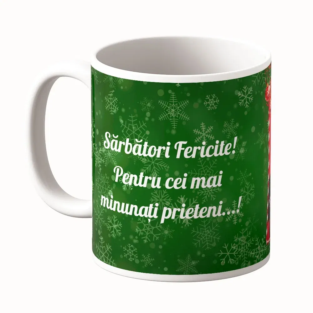 Cană Personalizată - Model "Green Christmas" Cu O Poză Și Text