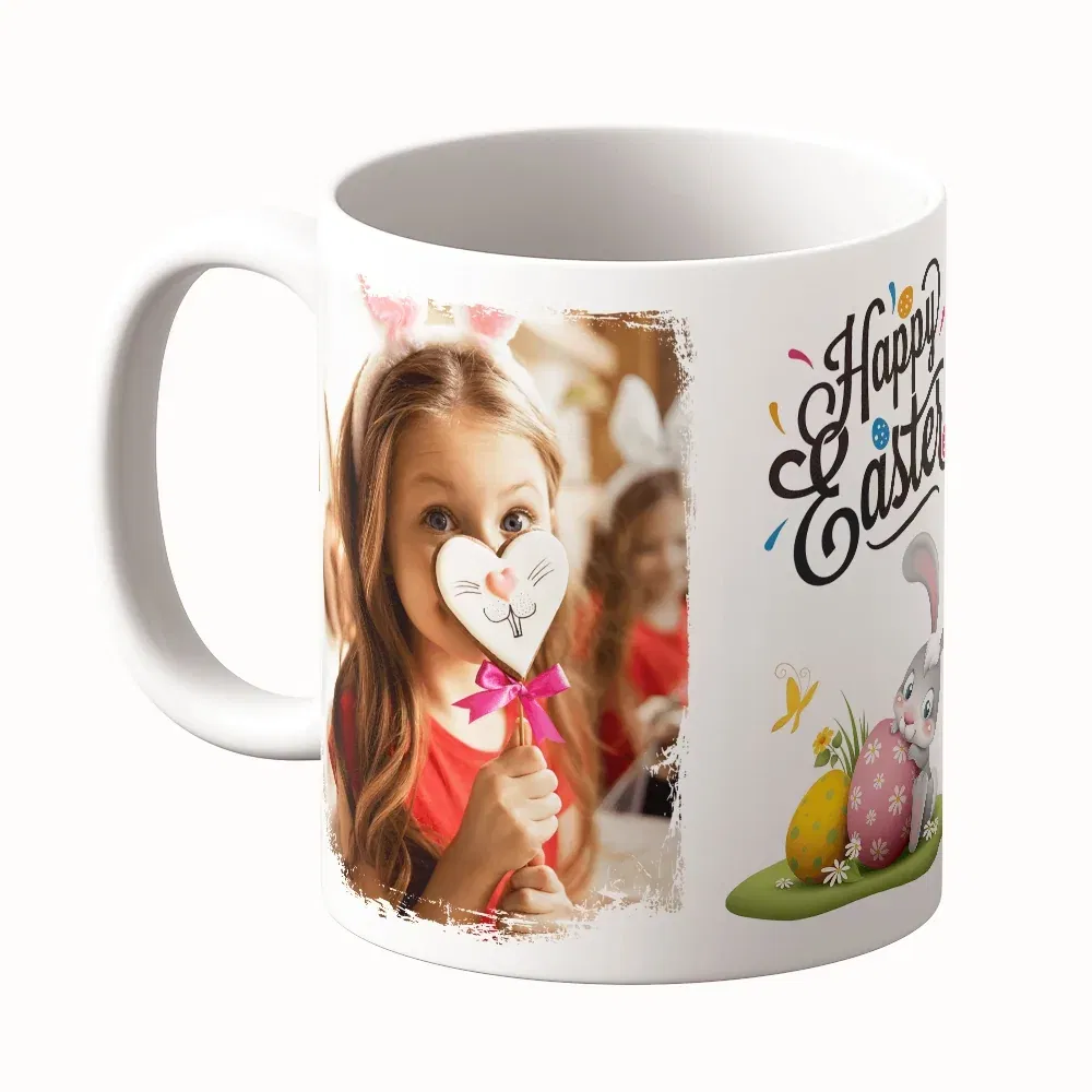 Cană Personalizată - Model "Happy Easter 2" Cu Două Poze