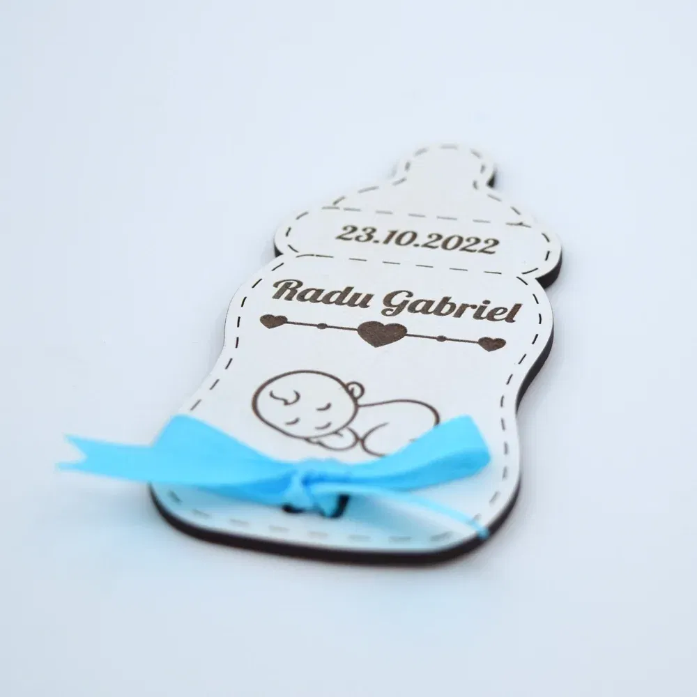 Mărturii Botez Magnetice Lemn - Biberon Baiețel - Set 10 Buc. Mărturii Botez Magnetice Lemn - Biberon Baiețel - Set 10 Buc.