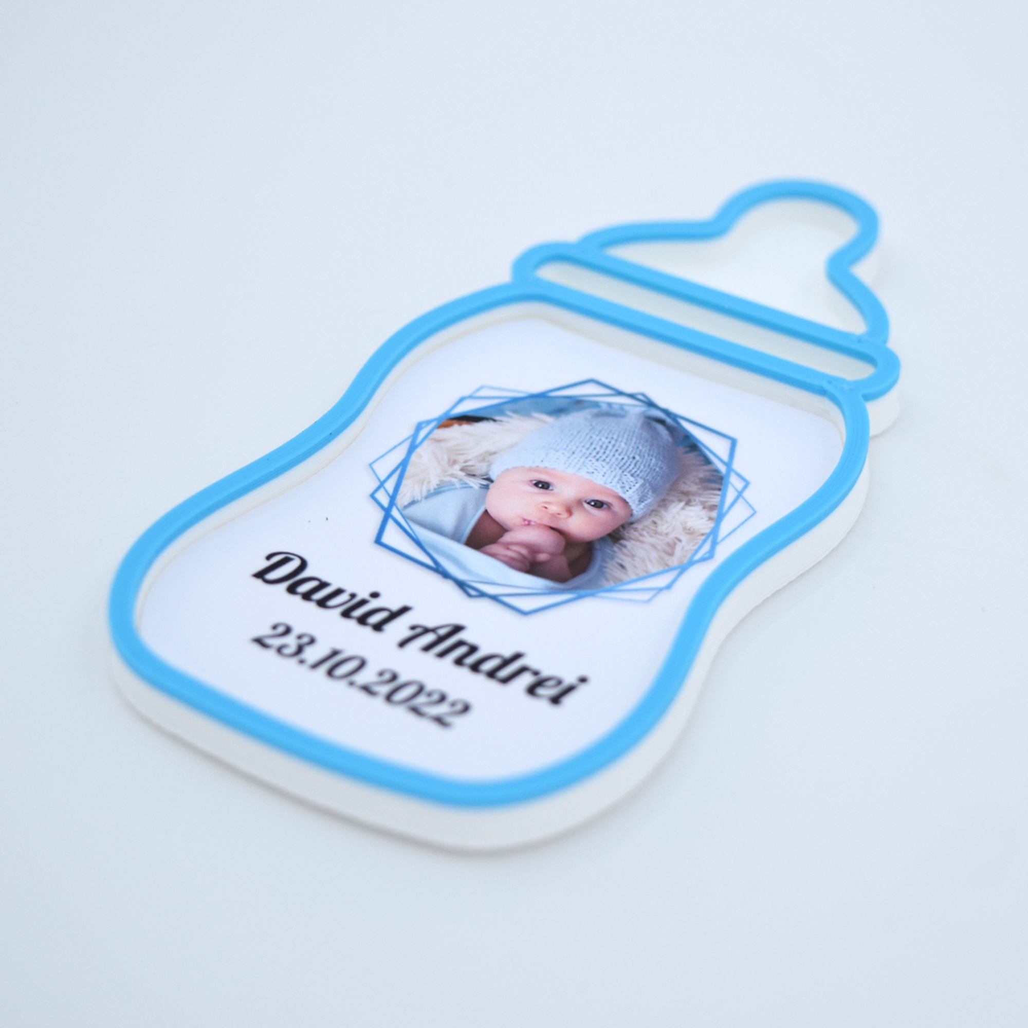 Mărturii Botez Magnetice 3D - Biberon Baiețel - Set 10 Buc.