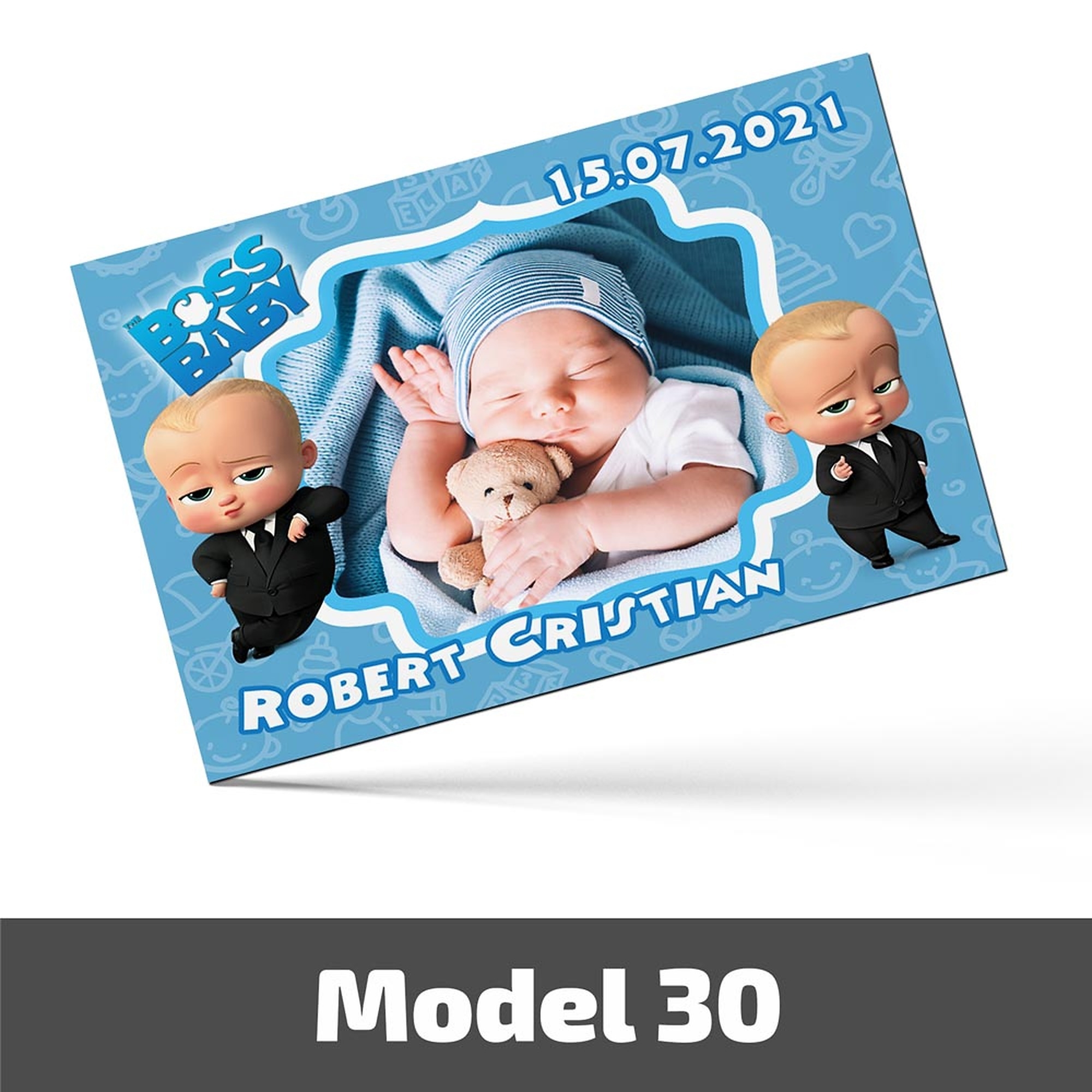 Mărturii Botez Magnetice Cu Poză, Nume Și Dată - Set 10 Buc. - Model 30