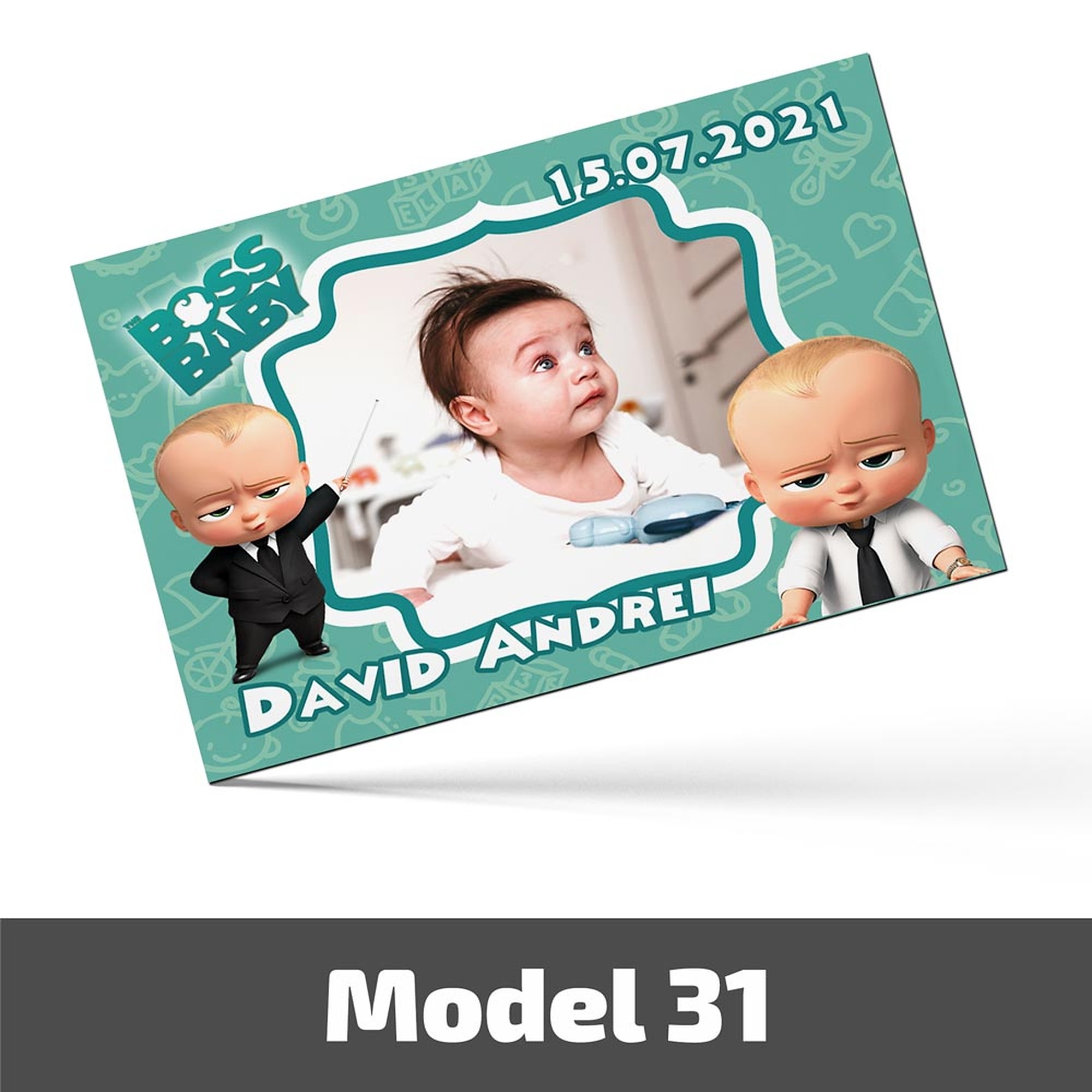 Mărturii Botez Magnetice Cu Poză, Nume Și Dată - Set 10 Buc. - Model 31