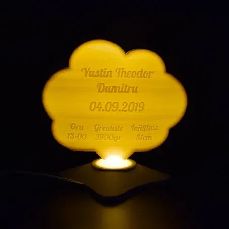 Lampă Luna 3D Personalizată - Norișor Cu Text Și Poză Baby