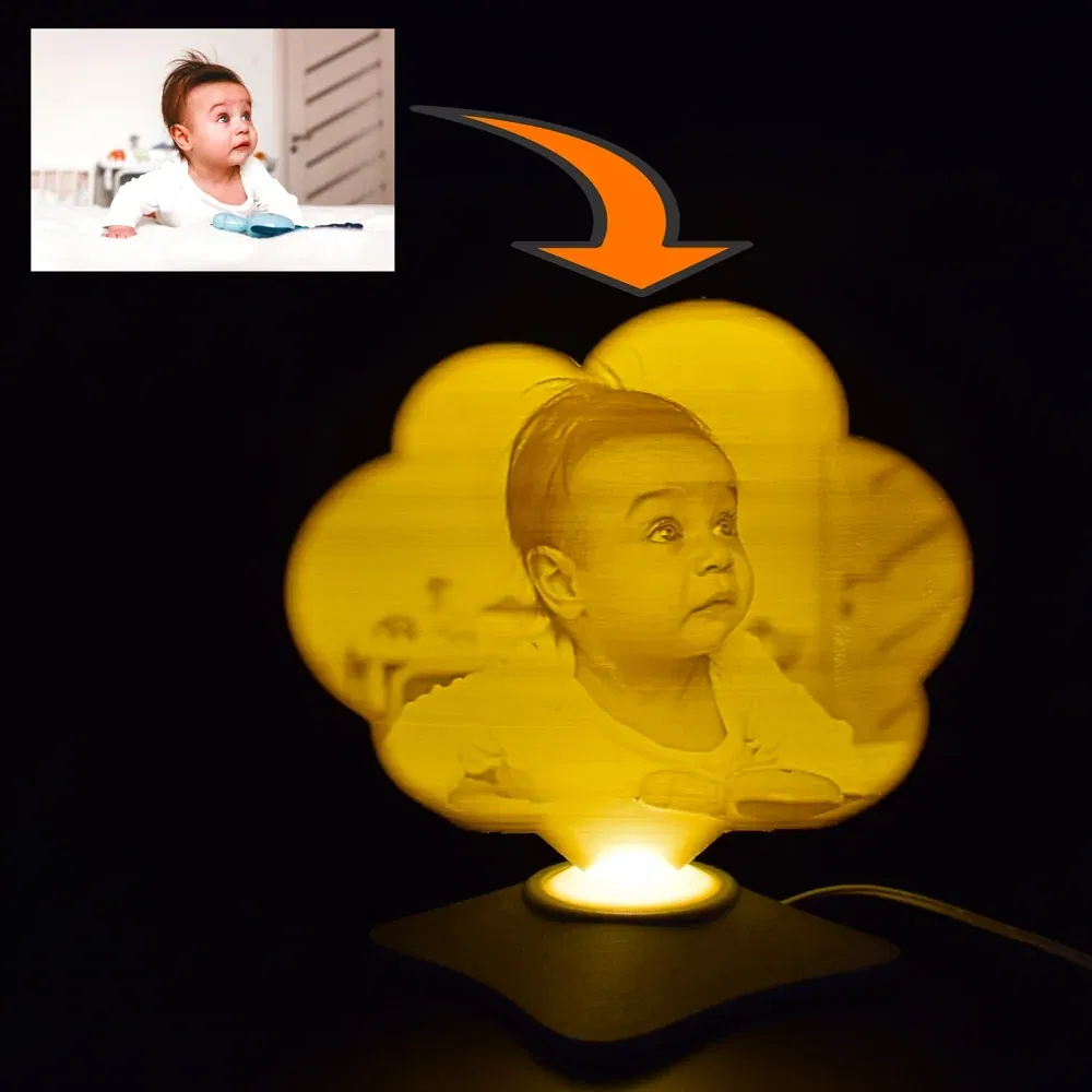 Lampă Luna 3D Personalizată - Norișor Cu Text Și Poză Baby
