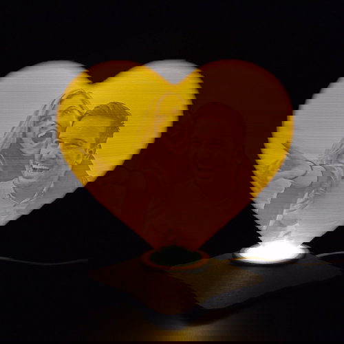 Lampă Luna 3D Personalizată - Inimioară Cu Două Poze