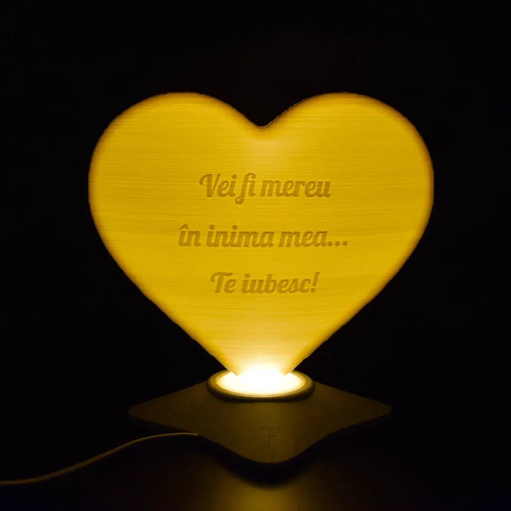 Lampă Luna 3D Personalizată - Inimioară Cu Text Și Poză