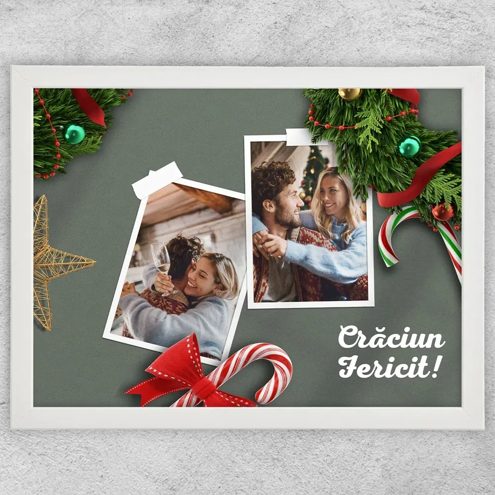Tablou Personalizat Pentru Crăciun - Două Poze Și Text - Model 1