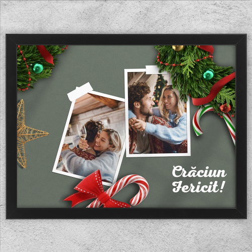 Tablou Personalizat Pentru Crăciun - Două Poze Și Text - Model 1