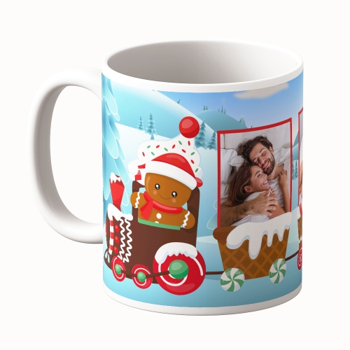 Cană Personalizată - Model "Trenuleț de Crăciun" Cu Trei Poze