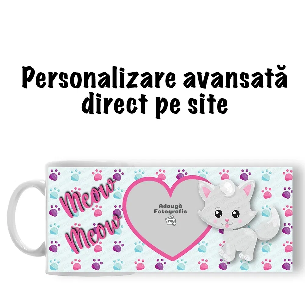 Cană Personalizată - Model "Cat Meow" Cu O Poză