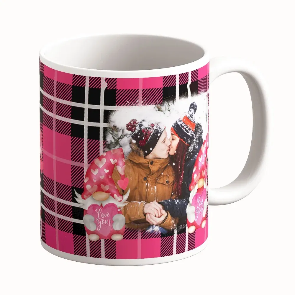 Cană Personalizată - Model "Pink Gnom" Cu Două Poze