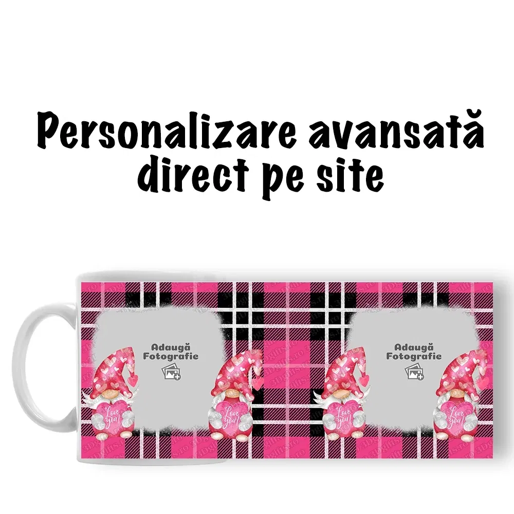 Cană Personalizată - Model "Pink Gnom" Cu Două Poze