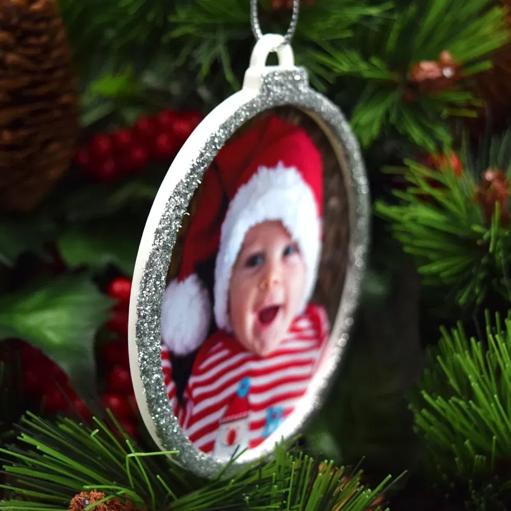 Glob Personalizat 3D - XL Rotund Cu O Poză Mare - Argintiu