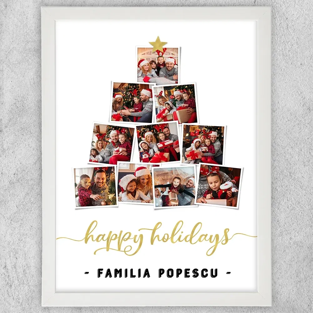 Tablou Personalizat Cu 10 Poze Și Text - Happy Holidays