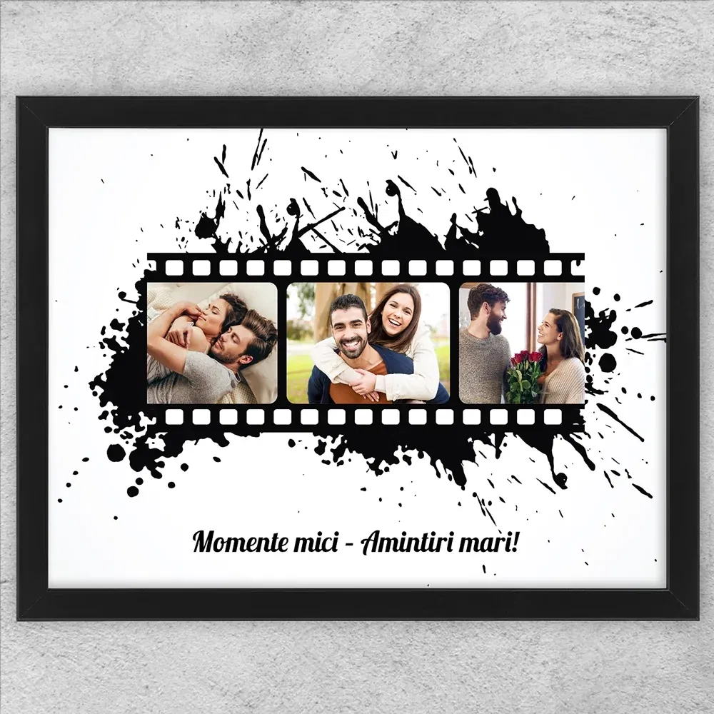 Tablou Personalizat Cu 3 Poze Cu Text - Rolă Film