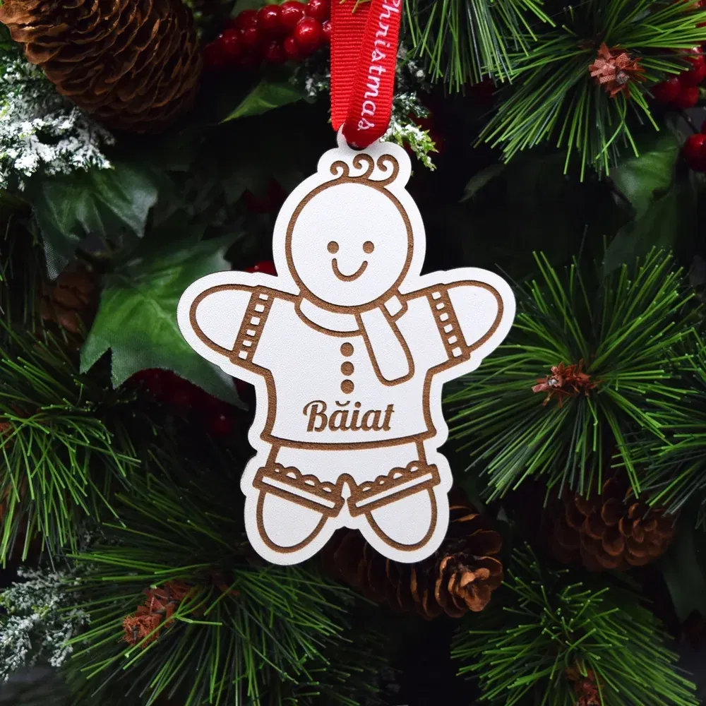 Glob Personalizat Cu Nume - Gingerbread Băiat 2 - Lemn Alb