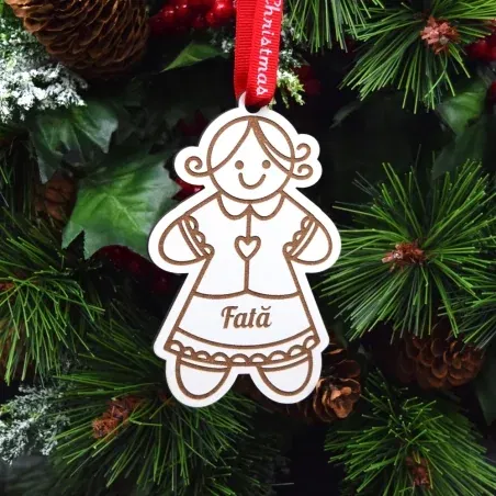 Glob Personalizat Cu Nume - Gingerbread Fată - Lemn Alb