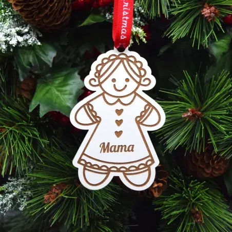 Glob Personalizat Cu Nume - Gingerbread Mamă - Lemn Alb Glob Personalizat Cu Nume - Gingerbread Mamă - Lemn Alb