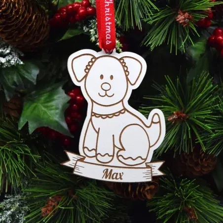 Glob Personalizat Cu Nume - Gingerbread Câine - Lemn Alb Glob Personalizat Cu Nume - Gingerbread Câine - Lemn Alb