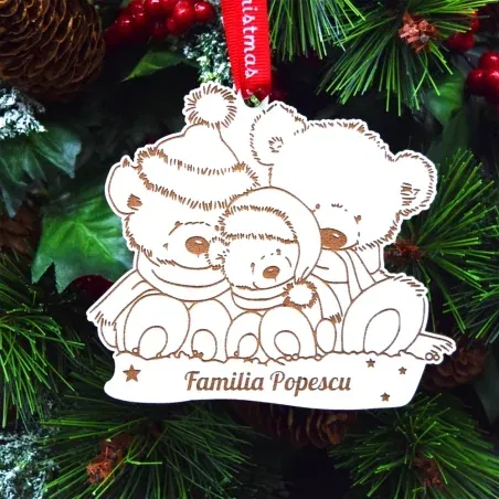 Glob Personalizat Cu Text - Familie Ursuleți - Lemn Alb