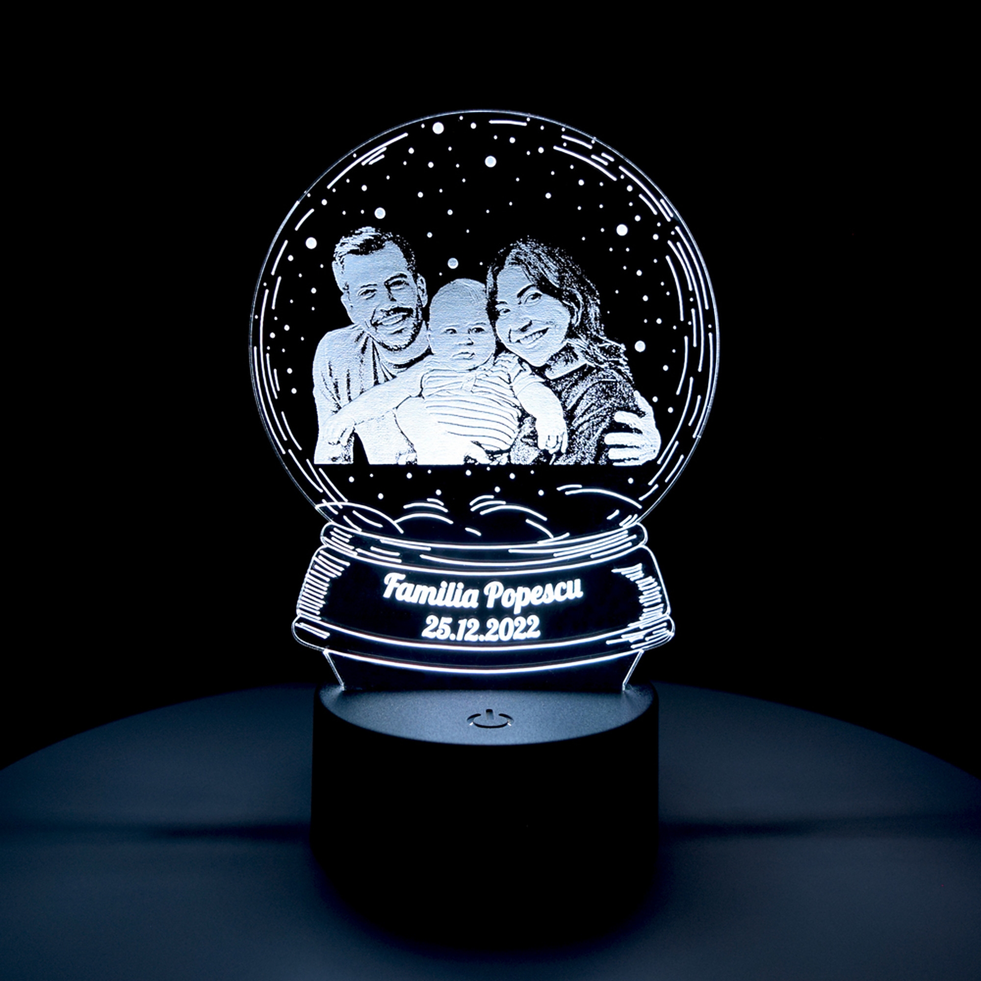 Lampă LED 3D Personalizată - Model Glob Cu Poză Și Text