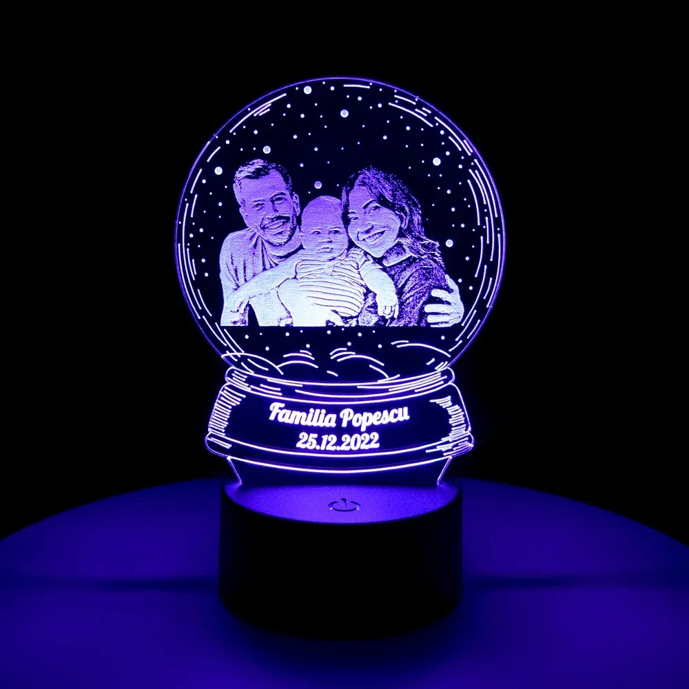 Lampă LED 3D Personalizată - Model Glob Cu Poză Și Text