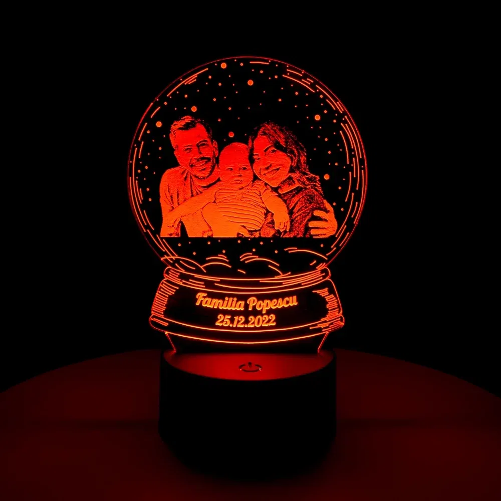 Lampă LED 3D Personalizată - Model Glob Cu Poză Și Text
