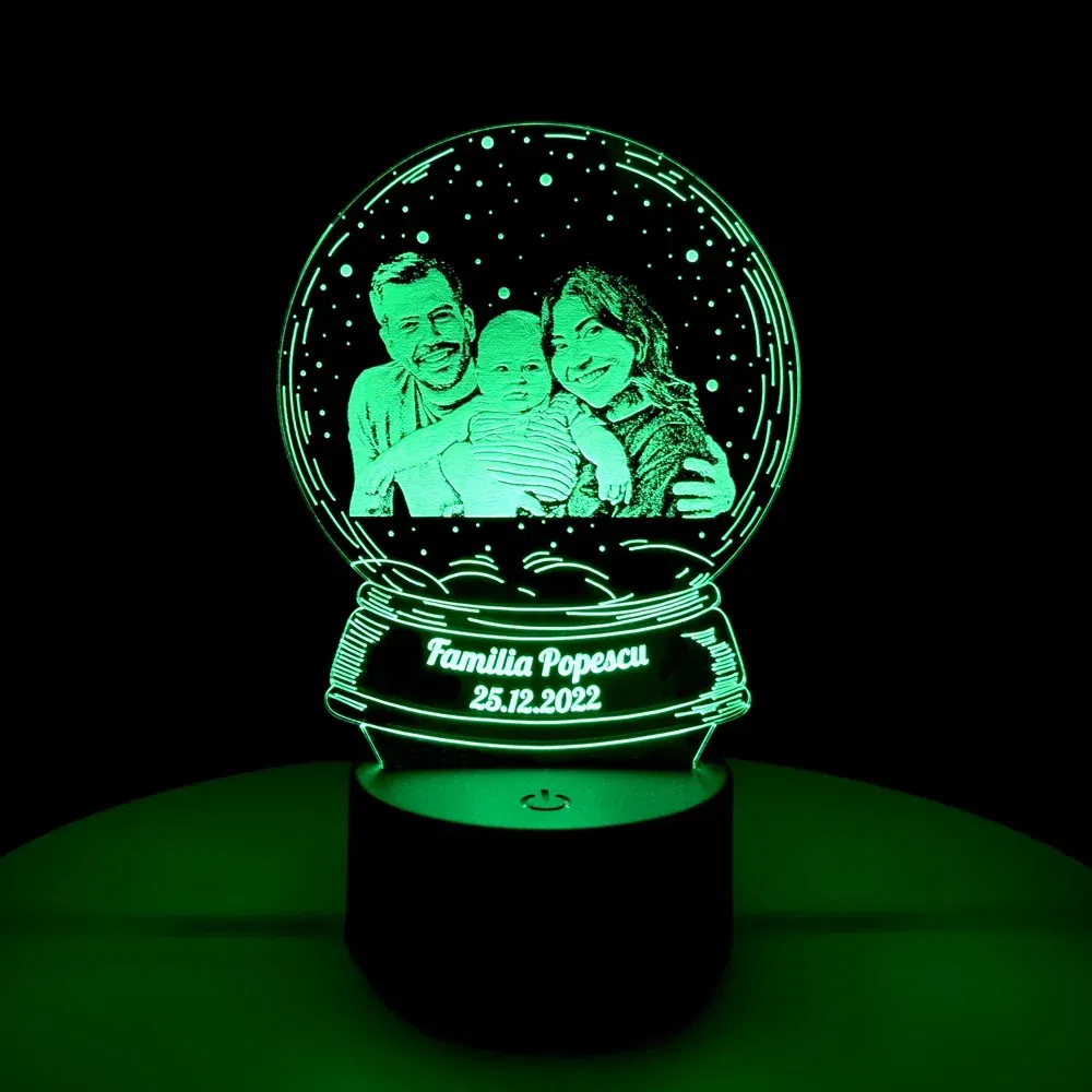 Lampă LED 3D Personalizată - Model Glob Cu Poză Și Text