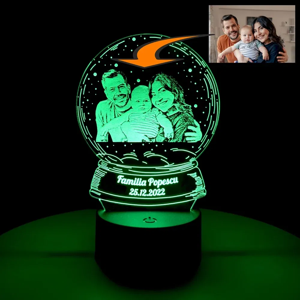 Lampă LED 3D Personalizată - Model Glob Cu Poză Și Text