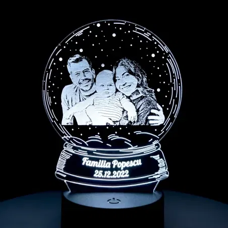 Lampă LED 3D Personalizată - Model Glob Cu Poză Și Text
