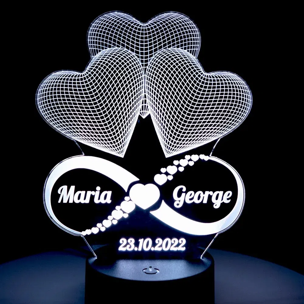 Lampă LED 3D Personalizată - Infinit Cu Două Nume Și Text