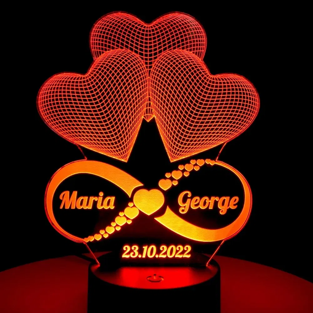 Lampă LED 3D Personalizată - Infinit Cu Două Nume Și Text