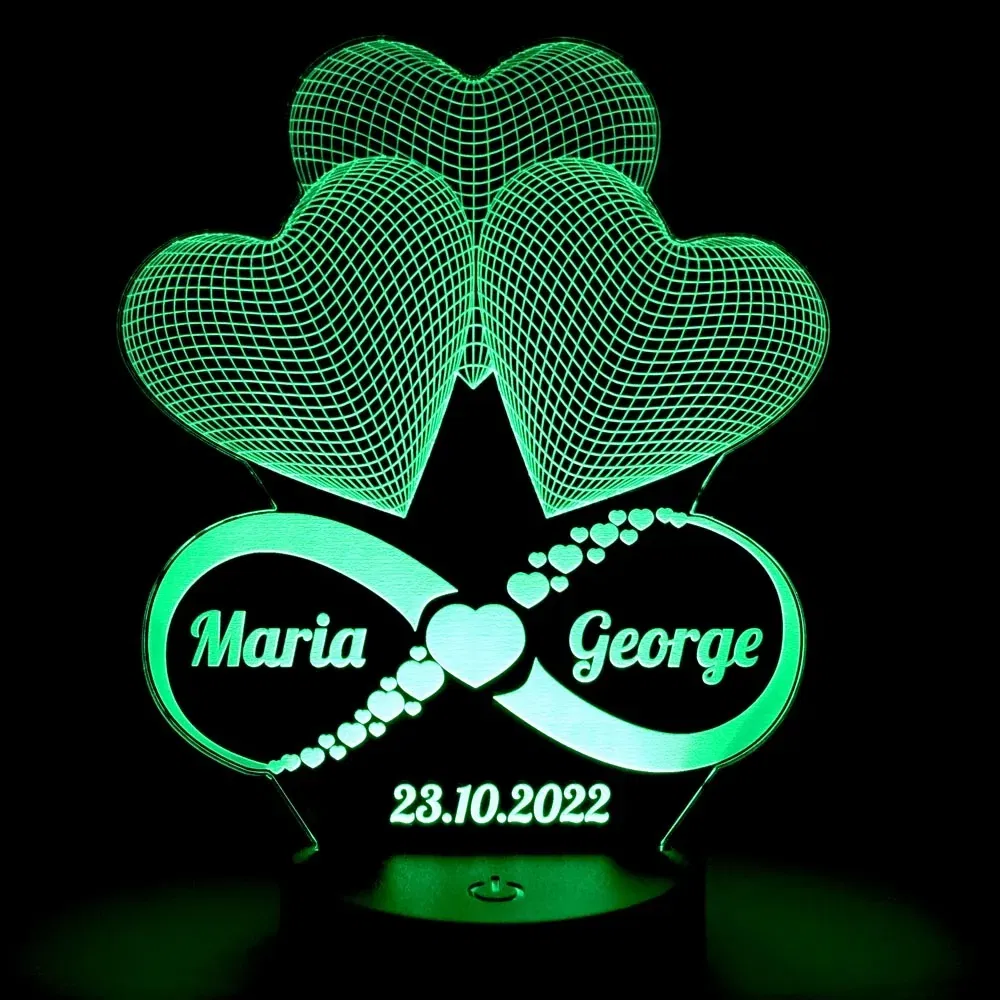 Lampă LED 3D Personalizată - Infinit Cu Două Nume Și Text